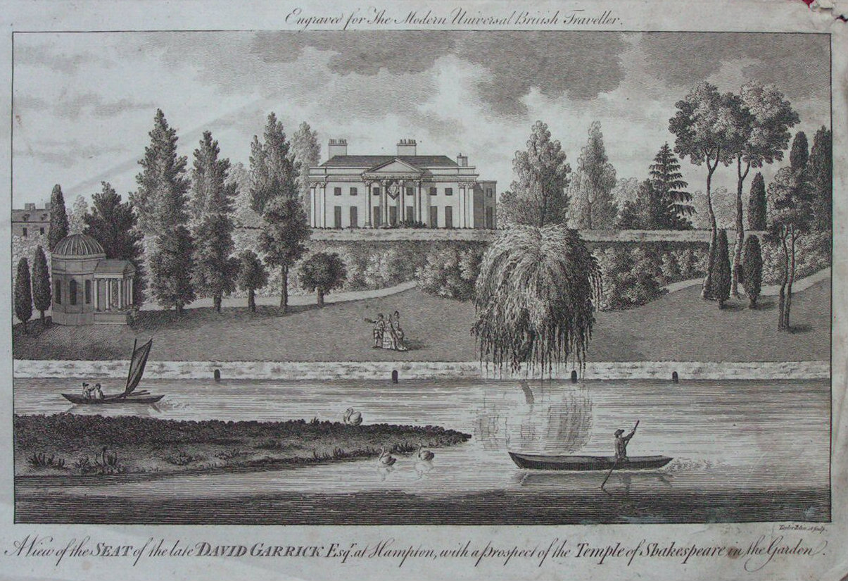 Print - A View of the Seat of the late David Garrick Esqr. at Hampton, with a Prospect of the Temple of Shakespear in the Garden - 